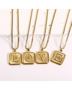 Minimalism Square Letter Pendant Box Chain Stainless Steel Plating Necklace CA07830473