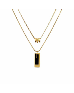 Casual Enamel Square Circle Pendent Titanium Steel Plating Layered Necklaces CA07830474