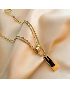 Casual Enamel Square Circle Pendent Titanium Steel Plating Layered Necklaces CA07830474