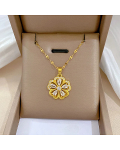 Full Diamond Flower Pendent Titanium Steel Inlay Rhinestones Necklace CA07830477