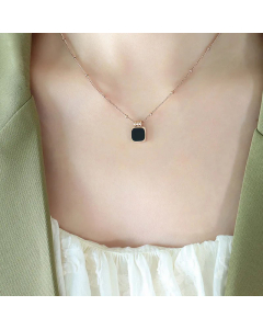 Elegant Square Inlay Acrylic Shell Pendant Titanium Steel Necklace CA07830478-Rose Gold Color-Black