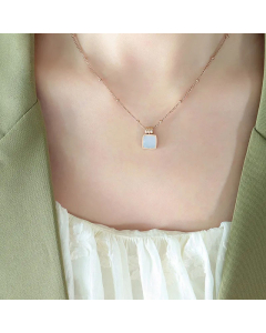 Elegant Square Inlay Acrylic Shell Pendant Titanium Steel Necklace CA07830478-Rose Gold Color-White