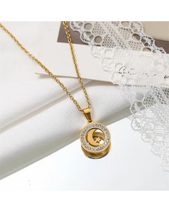 Hollow Out Circle Tree Heart Shape Star Moon Titanium Steel Plating Inlay Rhinestone Necklace 