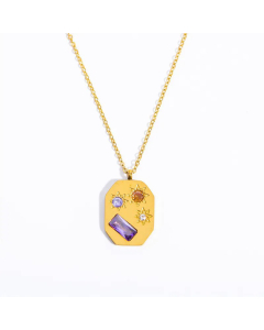 Fashion Hexagon Plating Inlay Zircon Pendant Stainless Steel Necklace CA07830481