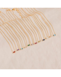 Minimalism Rectangle Inlay Birthstone Zircon Pendant Stainless Steel Necklace CA07830482