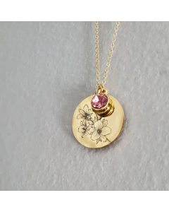 Retro Flower Lotus Chrysanthemum Inlay Birthstone Zircon Pendant Stainless Steel Necklace CA07830483