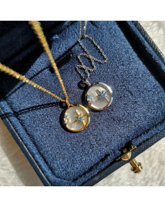 Fashion Round Star Plating Inlay Shell Zircon Pendant Stainless Steel Necklace CA07830485