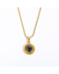 Fashion Round Plating Inlay Pearl Pendant Stainless Steel Necklace CA07830487