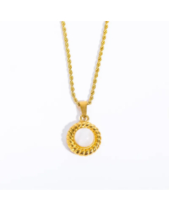 Fashion Round Plating Inlay Pearl Pendant Stainless Steel Necklace CA07830487