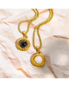 Fashion Round Plating Inlay Pearl Pendant Stainless Steel Necklace CA07830487