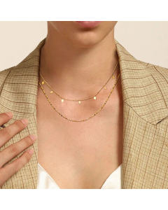 Lady Double Layered Chain Stainless Steel Plating Necklace CA07830491