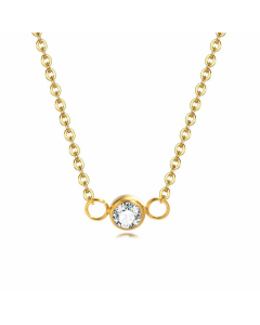 Classic Round Inlay Zircon Pendant Stainless Steel Titanium Steel Necklace CA07830492