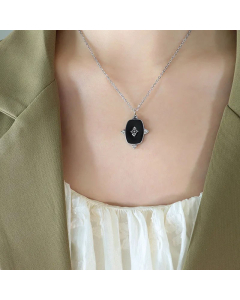 Retro Enamel Geometric Pendant Titanium Steel Necklace CA07830495