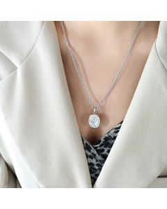 Minimalism Square Flower Pendant Titanium Steel Plating Necklace CA07830496