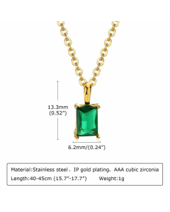 Classic Style Square Stainless Steel Inlay Zircon Pendant Necklace CA07830497
