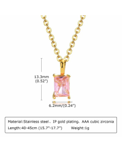 Classic Style Square Stainless Steel Inlay Zircon Pendant Necklace CA07830497