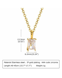 Classic Style Square Stainless Steel Inlay Zircon Pendant Necklace CA07830497