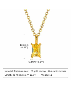 Classic Style Square Stainless Steel Inlay Zircon Pendant Necklace CA07830497