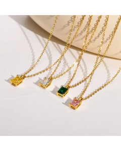 Classic Style Square Stainless Steel Inlay Zircon Pendant Necklace CA07830497