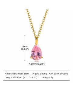 Fashion Water Droplets Inlay Zircon Pendant Stainless Steel Necklace CA07830498
