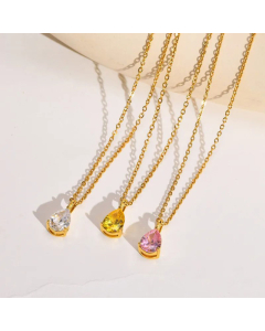 Fashion Water Droplets Inlay Zircon Pendant Stainless Steel Necklace CA07830498