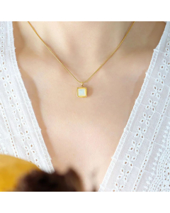 Elegant Square Plating Shell Pendant Titanium Steel Necklace CA07830499