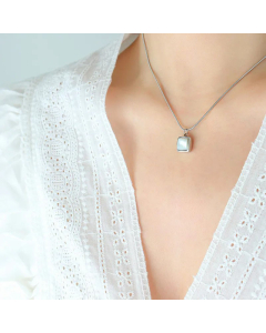 Elegant Square Plating Shell Pendant Titanium Steel Necklace CA07830499