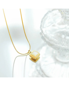 Elegant Square Plating Shell Pendant Titanium Steel Necklace CA07830499