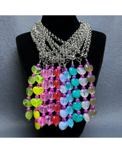 Exaggerated Heart Shape Plating Acrylic Glass Bead Stainless Steel Necklace CA07830505