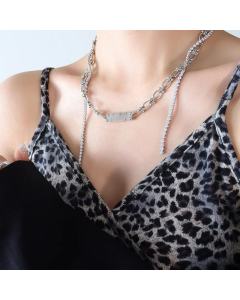 Novelty Geometric Solid Color Titanium Steel Inlaid Zircon Necklace CA07830506