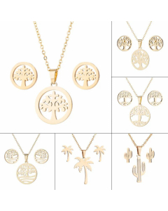 1 Set Hollow Out Round Plant Pendent Titanium Steel Plating Necklace CA07830507