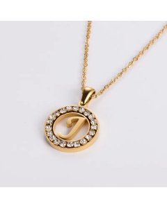 Hollow Out Round Letter Inlay Rhinestones Diamond Pendant Stainless Steel Necklace CA07830508