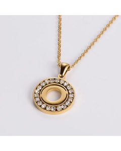 Hollow Out Round Letter Inlay Rhinestones Diamond Pendant Stainless Steel Necklace CA07830508