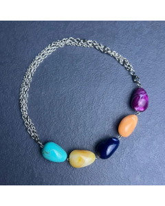 Exaggerated Color Stone Stainless Steel Plating Resin Necklace CA07830509