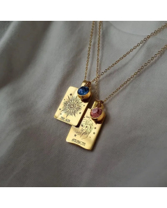 Tarot Tag Pendent Stainless Steel Inlay Birthday Zircon Plating Necklace CA07830514