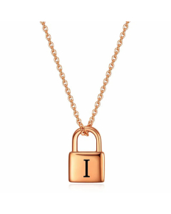 Retro Roman Numerals Lock Pendant Titanium Steel Plating Necklace CA07830520-Rose Gold Color-01