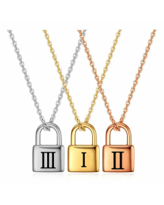 Retro Roman Numerals Lock Pendant Titanium Steel Plating Necklace CA07830520