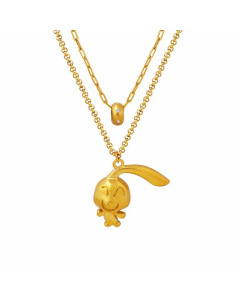 Cute Rabbit Pendent Titanium Steel Inlaid Zircon Layered Necklace CA07830521