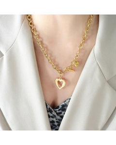 OT Buckle Hollow Out  Heart Shape Pendent Titanium Steel Plating Necklace CA07830523