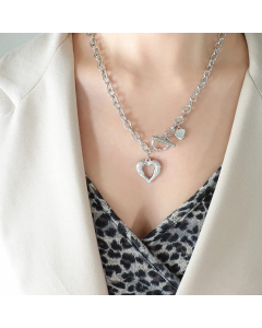 OT Buckle Hollow Out  Heart Shape Pendent Titanium Steel Plating Necklace CA07830523