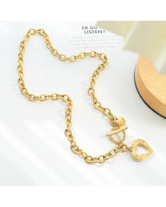 OT Buckle Hollow Out  Heart Shape Pendent Titanium Steel Plating Necklace CA07830523
