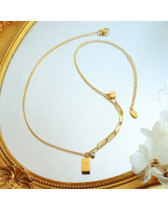 Minimalism Heart Shape Rectangle Titanium Steel Inlay Zircon Pendant Necklace CA07830525