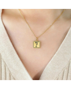 Abstract Human Face Round Square Pendant Titanium Steel Plating Necklace CA07830527