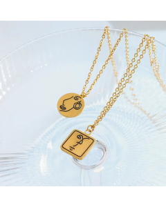 Abstract Human Face Round Square Pendant Titanium Steel Plating Necklace CA07830527