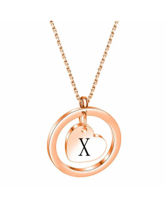 Hollow Out Round Letter Heart Shape Pendant Titanium Steel Necklace CA07830529-X