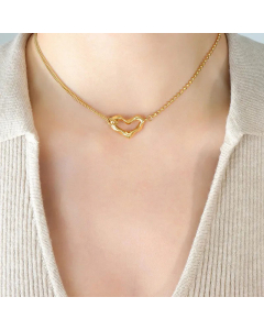 Minimalism Hollow Out Heart Shape Pendent Titanium Steel Necklace CA07830531