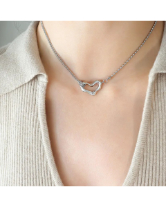 Minimalism Hollow Out Heart Shape Pendent Titanium Steel Necklace CA07830531