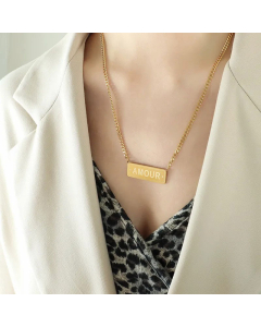 Daily Style Letter Rectangle Pendent Titanium Steel Necklace CA07830532