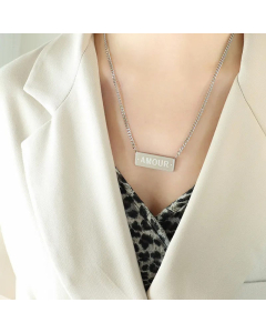 Daily Style Letter Rectangle Pendent Titanium Steel Necklace CA07830532