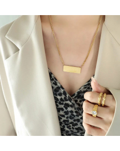 Daily Style Letter Rectangle Pendent Titanium Steel Necklace CA07830532
